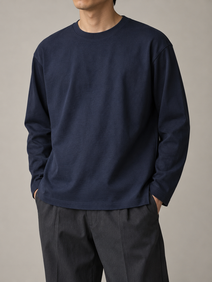 ボックスクルー 長袖Tシャツ・インクネイビーの着用イメージ